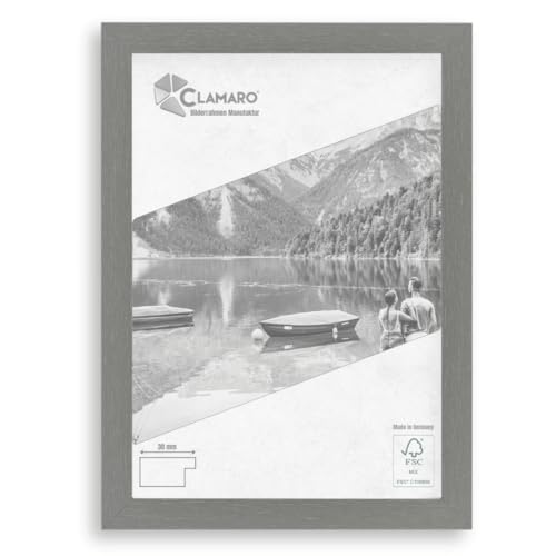 CLAMARO 'Collage' Bilderrahmen 35x120 handgefertigt nach Maß | Stahlgrau | Moderner eckiger MDF Holzbilderrahmen inkl. Acrylglas, Rückwand und Aufhänger (querformat & Hochformat) von CLAMARO