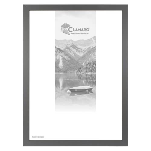 CLAMARO 'Collage' Bilderrahmen 52x38 handgefertigt nach Maß | Stahlgrau | Moderner eckiger MDF Holzbilderrahmen inkl. Acrylglas, Rückwand und Aufhänger (querformat & hochkant) von CLAMARO