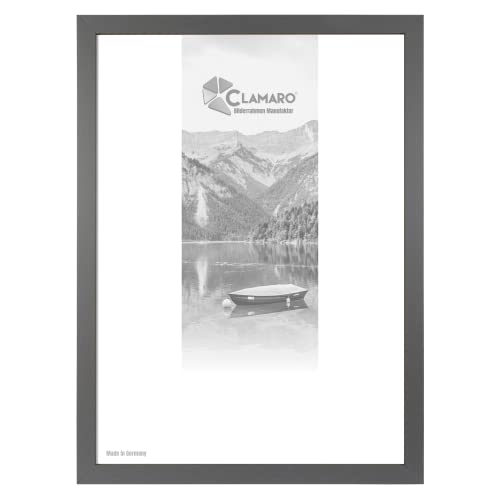 CLAMARO 'Collage' Bilderrahmen 56x85 handgefertigt nach Maß | Stahlgrau | Moderner eckiger MDF Holzbilderrahmen inkl. Acrylglas, Rückwand und Aufhänger (querformat & hochkant) von CLAMARO