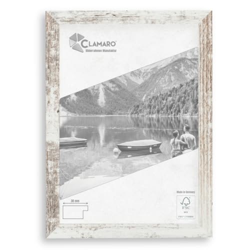 CLAMARO 'Collage' Bilderrahmen 60x110 handgefertigt nach Maß | Vintage Weiss | Moderner eckiger MDF Holzbilderrahmen inkl. Acrylglas, Rückwand und Aufhänger (querformat & Hochformat) von CLAMARO