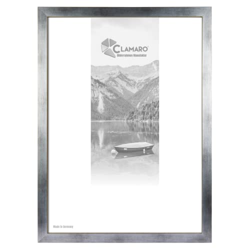 CLAMARO 'Collage' Bilderrahmen 80x124 handgefertigt nach Maß | Silber Gebürstet | MDF Holzbilderrahmen eckig modern inkl. Acrylglas, Rückwand und Aufhänger (querformat & Hochformat) von CLAMARO
