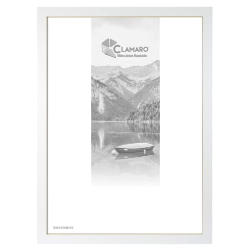 CLAMARO 'Collage' Bilderrahmen 83x123 handgefertigt nach Maß | Weiss Matt | Moderner eckiger MDF Holzbilderrahmen inkl. Acrylglas, Rückwand und Aufhänger (querformat & hochkant) von CLAMARO