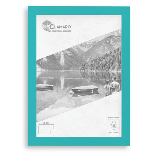 CLAMARO 'Collage' Bilderrahmen 9x13 handgefertigt nach Maß | Türkis Pastell | Moderner eckiger MDF Holzbilderrahmen inkl. Acrylglas, Rückwand und Aufhänger (querformat & Hochformat) von CLAMARO