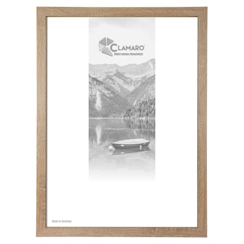 CLAMARO 'Collage' Bilderrahmen DIN A4 (21x29,7) handgefertigt nach Maß | Eiche Sonoma | Moderner eckiger MDF Holzbilderrahmen inkl. Acrylglas, Rückwand und Aufhänger (querformat & Hochformat) von CLAMARO