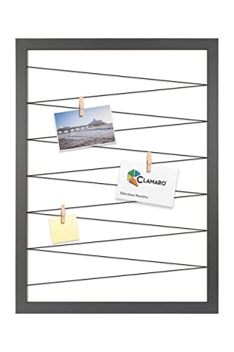 CLAMARO 'Collage Flex' Fotohalter 55x75 cm | Stahlgrau | Bilderrahmen Fotorahmen Collage mit Gummibändern und Foto Holzklammern | Ideal als Galerie für Fotos oder Postkarten von CLAMARO