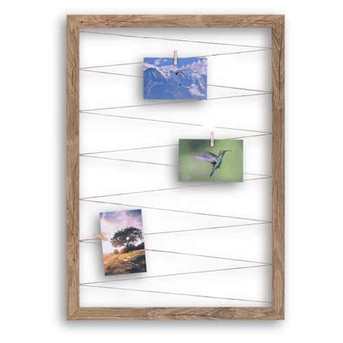 CLAMARO 'Collage Line' Fotohalter 55x75 cm | Eiche Altholz Silber | Hochformat Bilderrahmen mit Fotoleine aus Juteband und Holzklammern | Ideal als Fotocollage Galerie, Fotowand oder Fotorahmen von CLAMARO