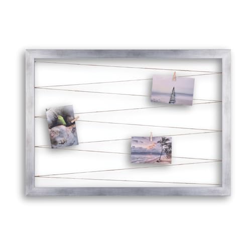 CLAMARO 'Collage Line' Fotohalter 70x50 cm | Silber gebürstet | Querformat Bilderrahmen mit Fotoleine aus Juteband und Holzklammern | Ideal als Fotocollage Galerie, Fotowand oder Fotorahmen CLAMARO 'Collage Line' Fotohalter 70x50 cm | Silber gebürstet | Querformat Bilderrahmen mit Fotoleine aus Juteband und Holzklammern | Ideal als Fotocollage Galerie, Fotowand oder Fotorahmen von CLAMARO