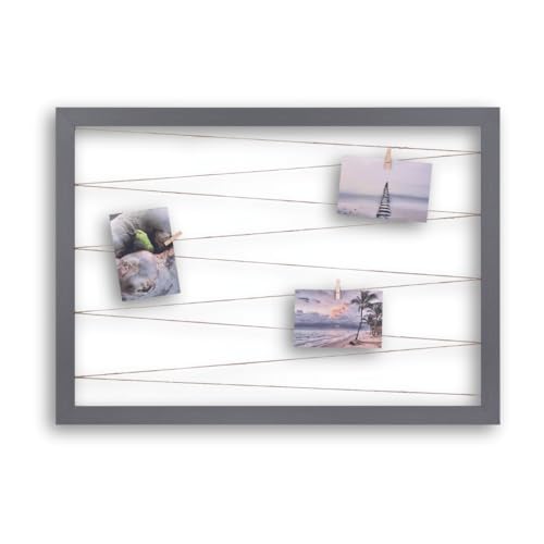 CLAMARO 'Collage Line' Fotohalter 70x50 cm | Stahlgrau | Querformat Bilderrahmen mit Fotoleine aus Juteband und Holzklammern | Ideal als Fotocollage Galerie, Fotowand oder Fotorahmen von CLAMARO