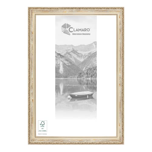 CLAMARO 'ELSA' Bilderrahmen Antik 40x80 Massivholz | Creme Weiß Gold | Shabby Chic Vintage Barock | Holzrahmen inkl. Acrylglas, Rückwand, Aufhänger (Querformat & Hochformat) von CLAMARO