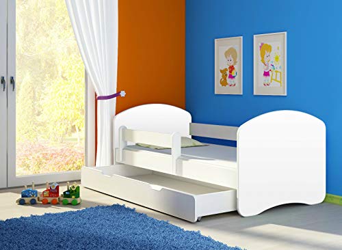 CLAMARO 'Fantasia Basic' 180 x 80 Kinderbett Set inkl. Matratze, Lattenrost und mit Bettkasten Schublade, mit verstellbarem Rausfallschutz und Kantenschutzleisten - Farbe: Weiß/Weiß von CLAMARO