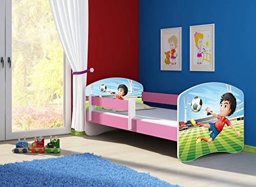 CLAMARO 'Fantasia Pink' 140 x 70 Kinderbett Set inkl. Matratze und Lattenrost, mit verstellbarem Rausfallschutz und Kantenschutzleisten, Design: 13 Fußballstar von CLAMARO