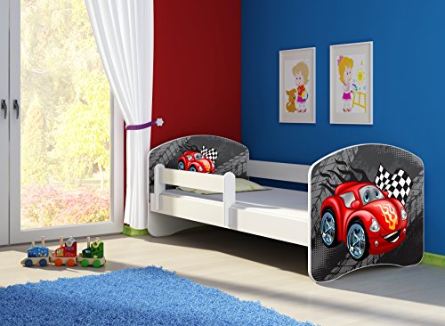 CLAMARO 'Fantasia Weiß' 180 x 80 Kinderbett Set inkl. Matratze und Lattenrost, mit verstellbarem Rausfallschutz und Kantenschutzleisten, Design: 05 Rennwagen Rot CLAMARO 'Fantasia Weiß' 180 x 80 Kinderbett Set inkl. Matratze und Lattenrost, mit verstellbarem Rausfallschutz und Kantenschutzleisten, Design: 05 Rennwagen Rot von CLAMARO