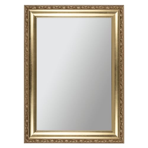CLAMARO 'Franz' Antik Wandspiegel 60x90 cm mit Rahmen | Gold Antik | Shabby Chic Vintage Barock Spiegel mit Holzrahmen | Barockspiegel inkl. Metall Aufhänger und Montagematerial von CLAMARO