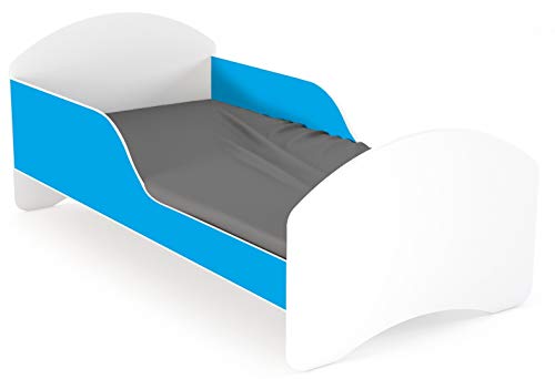 CLAMARO 'LEO2' Kinderbett Jugendbett 140x70 mit Rausfallschutz (beidseitig) und Kantenschutzleisten, Bett Set inkl. Lattenrost und Matratze - Weiß/Blau von CLAMARO