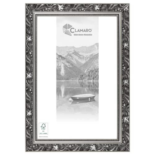 CLAMARO 'Ludwig' Bilderrahmen Antik 30x40 Massivholz | Schwarz Grau Silber | Shabby Chic Vintage Barock | Holzrahmen inkl. Acrylglas, Rückwand, Aufhänger (Querformat & Hochformat) von CLAMARO