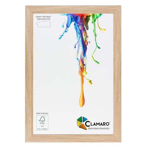 CLAMARO 'Neo Collage' Bilderrahmen 100x140 handgefertigt nach Maß | Eiche Natur | MDF-Holz Design Holzbilderrahmen inkl. Acrylglas und Metall Aufhänger (Querformat & Hochformat) von CLAMARO