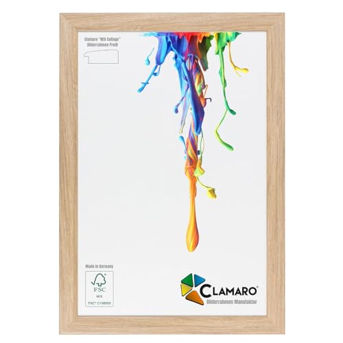 CLAMARO 'Neo Collage' Bilderrahmen 15x23 handgefertigt nach Maß | Eiche Natur | MDF-Holz Design Holzbilderrahmen inkl. Acrylglas und Metall Aufhänger (Querformat & Hochformat) von CLAMARO