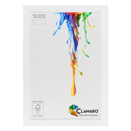 CLAMARO 'Neo Collage' Bilderrahmen 26x35 handgefertigt nach Maß | Weiss Matt | MDF-Holz Design Holzbilderrahmen inkl. Acrylglas und Metall Aufhänger (Querformat & Hochformat) von CLAMARO