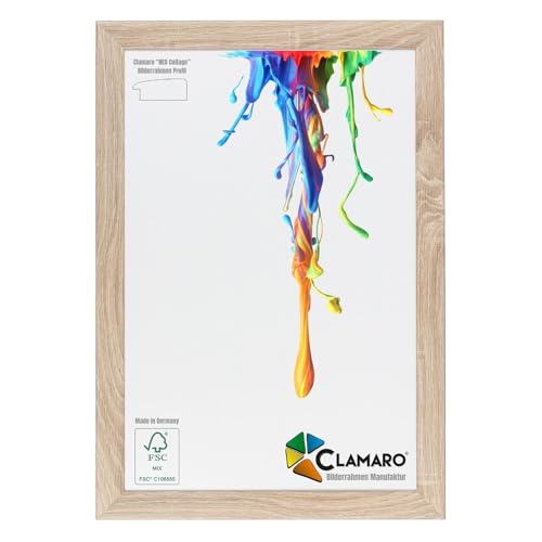 CLAMARO 'Neo Collage' Bilderrahmen 33x47 handgefertigt nach Maß | Eiche Sonoma | MDF-Holz Design Holzbilderrahmen inkl. Acrylglas und Metall Aufhänger (Querformat & Hochformat) von CLAMARO