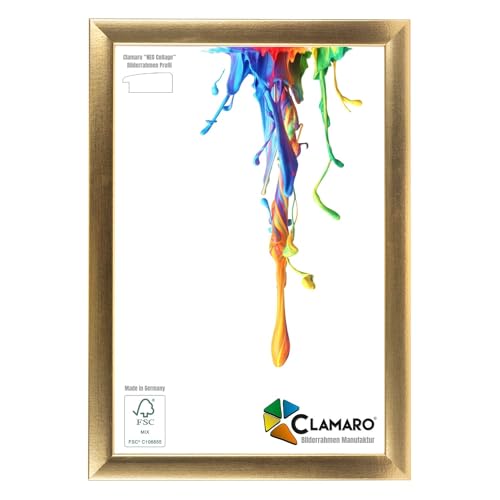 CLAMARO 'Neo Collage' Bilderrahmen 40x60 handgefertigt nach Maß | Gold | MDF-Holz Design Holzbilderrahmen inkl. Acrylglas und Metall Aufhänger (Querformat & Hochformat) von CLAMARO