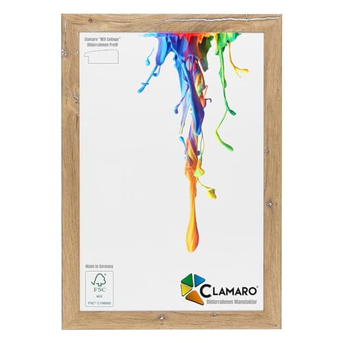 CLAMARO 'Neo Collage' Bilderrahmen 45x64 handgefertigt nach Maß | Eiche Vintage Silber | MDF-Holz Design Holzbilderrahmen inkl. Acrylglas und Metall Aufhänger (Querformat & Hochformat) von CLAMARO