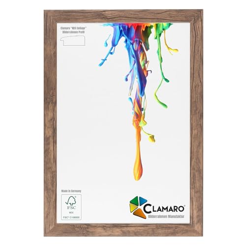 CLAMARO 'Neo Collage' Bilderrahmen 51x76 handgefertigt nach Maß | Eiche Dunkelbraun | MDF-Holz Design Holzbilderrahmen inkl. Acrylglas und Metall Aufhänger (Querformat & Hochformat) von CLAMARO