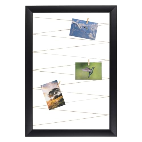 CLAMARO 'Neo Collage Line' Fotohalter 45x65 cm | Schwarz Matt | Hochformat Bilderrahmen mit Fotoleine aus Juteband und Holzklammern | Ideal als Fotocollage Galerie, Fotowand oder Fotorahmen von CLAMARO