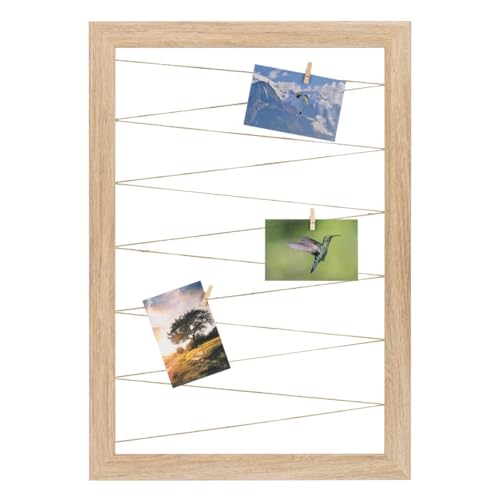CLAMARO 'Neo Collage Line' Fotohalter 60x80 cm | Eiche Natur | Hochformat Bilderrahmen mit Fotoleine aus Juteband und Holzklammern | Ideal als Fotocollage Galerie, Fotowand oder Fotorahmen von CLAMARO
