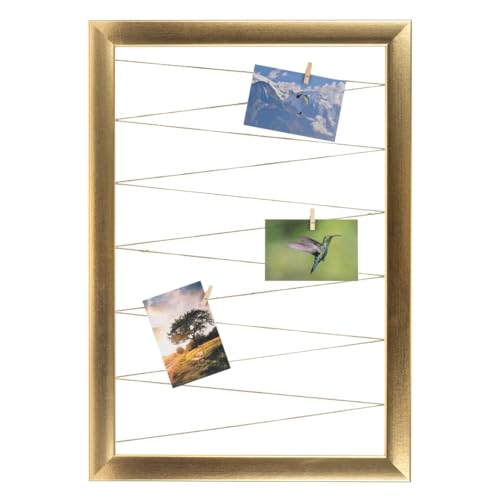 CLAMARO 'Neo Collage Line' Fotohalter 65x85 cm | Gold | Hochformat Bilderrahmen mit Fotoleine aus Juteband und Holzklammern | Ideal als Fotocollage Galerie, Fotowand oder Fotorahmen CLAMARO 'Neo Collage Line' Fotohalter 65x85 cm | Gold | Hochformat Bilderrahmen mit Fotoleine aus Juteband und Holzklammern | Ideal als Fotocollage Galerie, Fotowand oder Fotorahmen von CLAMARO
