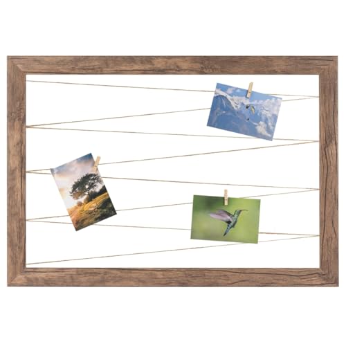 CLAMARO 'Neo Collage Line' Fotohalter 75x55 cm | Eiche Dunkelbraun | Querformat Bilderrahmen mit Fotoleine aus Juteband und Holzklammern | Ideal als Fotocollage Galerie, Fotowand oder Fotorahmen von CLAMARO