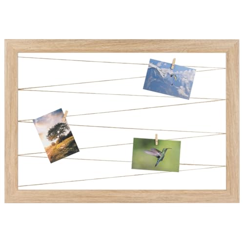 CLAMARO 'Neo Collage Line' Fotohalter 80x60 cm | Eiche Natur | Querformat Bilderrahmen mit Fotoleine aus Juteband und Holzklammern | Ideal als Fotocollage Galerie, Fotowand oder Fotorahmen von CLAMARO