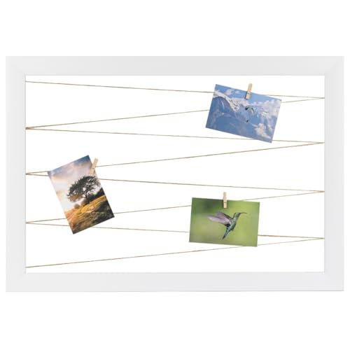 CLAMARO 'Neo Collage Line' Fotohalter 80x60 cm | Weiß Matt | Querformat Bilderrahmen mit Fotoleine aus Juteband und Holzklammern | Ideal als Fotocollage Galerie, Fotowand oder Fotorahmen CLAMARO 'Neo Collage Line' Fotohalter 80x60 cm | Weiß Matt | Querformat Bilderrahmen mit Fotoleine aus Juteband und Holzklammern | Ideal als Fotocollage Galerie, Fotowand oder Fotorahmen von CLAMARO