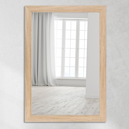 CLAMARO 'Neo Collage' Wandspiegel 55x80 cm Spiegel mit Rahmen | Eiche Natur | Moderner Spiegel mit 38 mm breitem Holzrahmen | Inkl. Metall Aufhänger und Wandmontagematerial von CLAMARO
