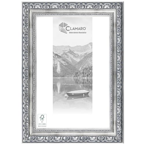 CLAMARO 'OTTO' Bilderrahmen Antik 70x120 Massivholz | Silber Grau | 80 mm breite Shabby Chic Vintage Barock Leiste | Holzrahmen inkl. Acrylglas, Rückwand, Metall Aufhänger CLAMARO 'OTTO' Bilderrahmen Antik 70x120 Massivholz | Silber Grau | 80 mm breite Shabby Chic Vintage Barock Leiste | Holzrahmen inkl. Acrylglas, Rückwand, Metall Aufhänger von CLAMARO