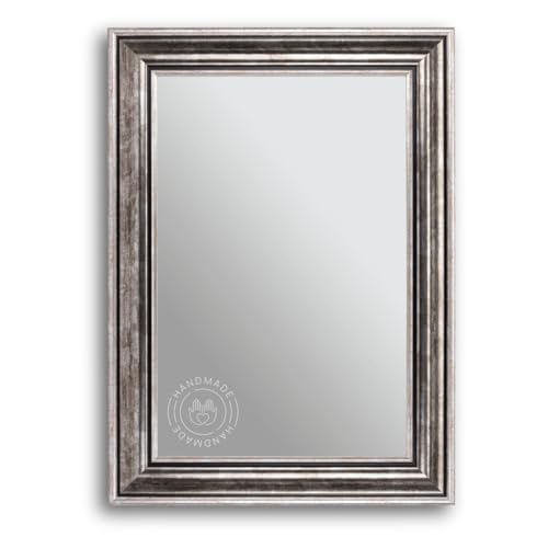 CLAMARO 'RIGA' Antik Wandspiegel 30x45 cm mit Rahmen | Silber Antik | Shabby Chic Vintage Barock Spiegel mit Holzrahmen | Barockspiegel inkl. Metall Aufhänger und Montagematerial von CLAMARO