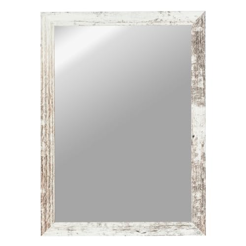 CLAMARO 'Vision' Wandspiegel 40x40 cm maßgefertigt | Vintage Weiss | Moderner eckiger Spiegel mit MDF-Holzrahmen, inkl. Metall Aufhänger und Montagematerial (Querformat & Hochformat) von CLAMARO