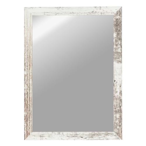 CLAMARO 'Vision' Wandspiegel 60x80 cm maßgefertigt | Vintage Weiss | Moderner eckiger Spiegel mit MDF-Holzrahmen, inkl. Metall Aufhänger und Montagematerial (Querformat & Hochformat) von CLAMARO