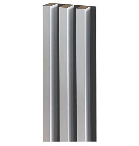 Clamaro 'Artem' 4 Lamellenwand Paneele mit je 3 Lamellen á 28x37 mm x 275 cm* | Holzlamellen vormontiert auf Rückwand für z.B. Akustikpaneele oder Wandpaneele | Weiß matt mit grauer Rückwand von CLAMARO