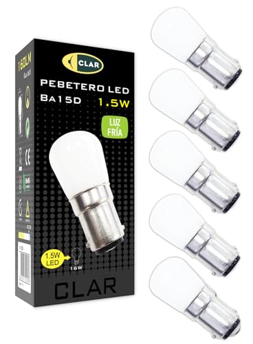 CLAR - B15d LED, LED E14, B15d, Bajonett, das,Salzlampe led, E14 LED Klein, Nähmaschinenlampe, E14 LED Kleine Birne, Glühbirne nähmaschine, 1,5W (Pack 5) von CLAR