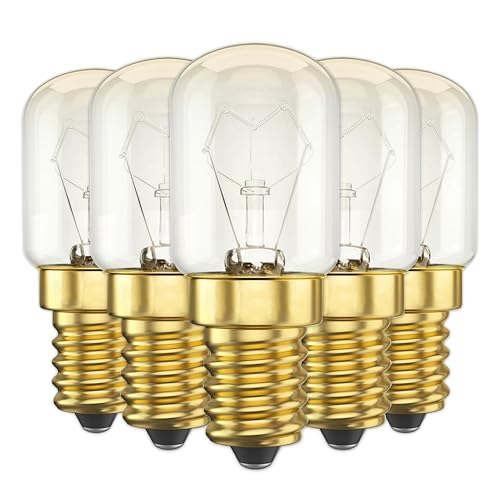 CLAR - Backofenlampe E14 15W 300 Grad, Backofenlampe E14, Glühbirne Backofen, Glühbirne Kühlschrank 15W 300 Grad, Mikrowellen-Glühbirne (Pack5) von CLAR