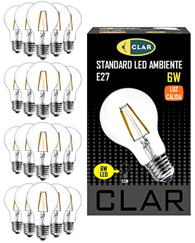 CLAR - E27 LED Vintage, E27 LED Warmweiss, LED Glühbirne E27, LED E27 Warmweiss, LED Birne E27, Leuchtmittel E27, LED Glühbirne, LED E27 60W-40W, 6W (Pack 20) von CLAR