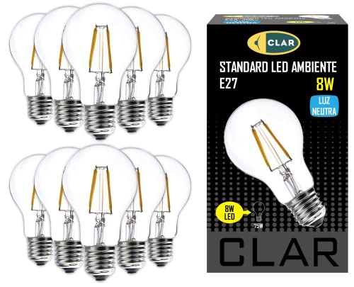CLAR - E27 LED Vintage, LED Filament E27, Retro Glühbirne, Neutralweib 4000K 8W (Pack 10) von CLAR