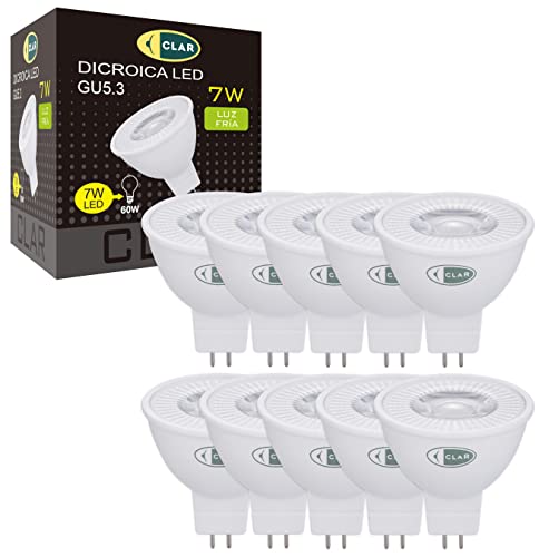 CLAR - GU 5.3 LED MR16 12V Halogen Ersatz, Warmweiss Spot Lampe, 7W 6000ºK (10er Pack) von CLAR