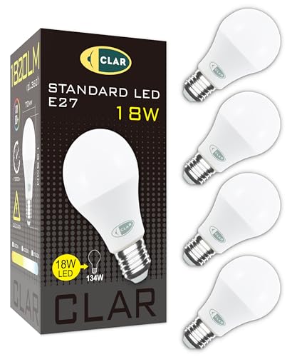 CLAR - LED Birne E27 Extra Hell 18W, LED E27 150W/120W, E27 LED Kaltweiss 150W/120W, Glühbirne Hell, E27 LED 150W/120W, Helle Glühbirne (Pack 4) von CLAR