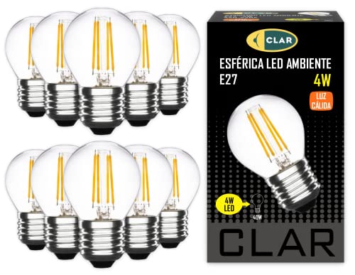 CLAR - LED E27, Glühbirne Warmweiss, Tropfen Vintage, 4W Filament, LED Retro 30-40 Watt,Birne Warmweiß 2700ºK (Pack 10) von CLAR