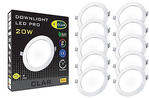 CLAR LED Einbaustrahler Rund 230V – Decken Downlight Panel Light 20W (Pack 10) von CLAR