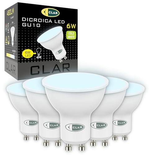 CLAR- LED GU10 LED Kaltweiß, 6W GU10 LED, Leuchtmittel GU10, GU 10 LED, LED Lampe GU10, LED Leuchtmittel GU10 Kaltweiß 6000ºk (Pack 5) von CLAR