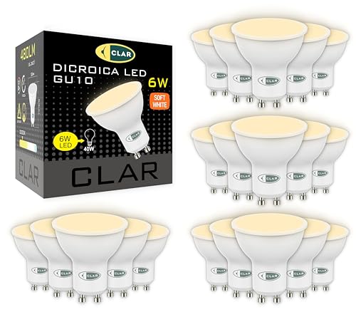 CLAR- LED GU10 LED Warmweiß, 6W GU10 LED, Leuchtmittel GU10, GU 10 LED, LED Lampe GU10, LED Leuchtmittel GU10 Warmes Weiß 3000ºk (Pack 20) von CLAR