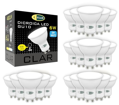 CLAR- LED GU10 LED Neutrales Weiß, 6W GU10 LED, Leuchtmittel GU10, GU 10 LED, LED Lampe GU10, LED Leuchtmittel GU10 Neutrales Weiß 4000ºk (Pack 20) von CLAR