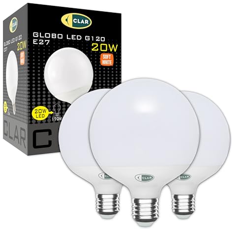 CLAR - LED-Glühbirne 20W, LED-Glühbirne, große LED-Glühbirne, LED-Glühbirne, Kugel, Warmes Weiß 3000ºk (Pack 3) von CLAR